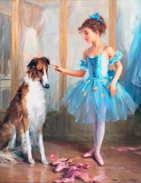 バレエ少女と犬 KR 007 ペットの子供たち Oil Paintings